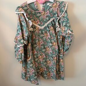 Charming Floral Kids Dress in Green and Pink